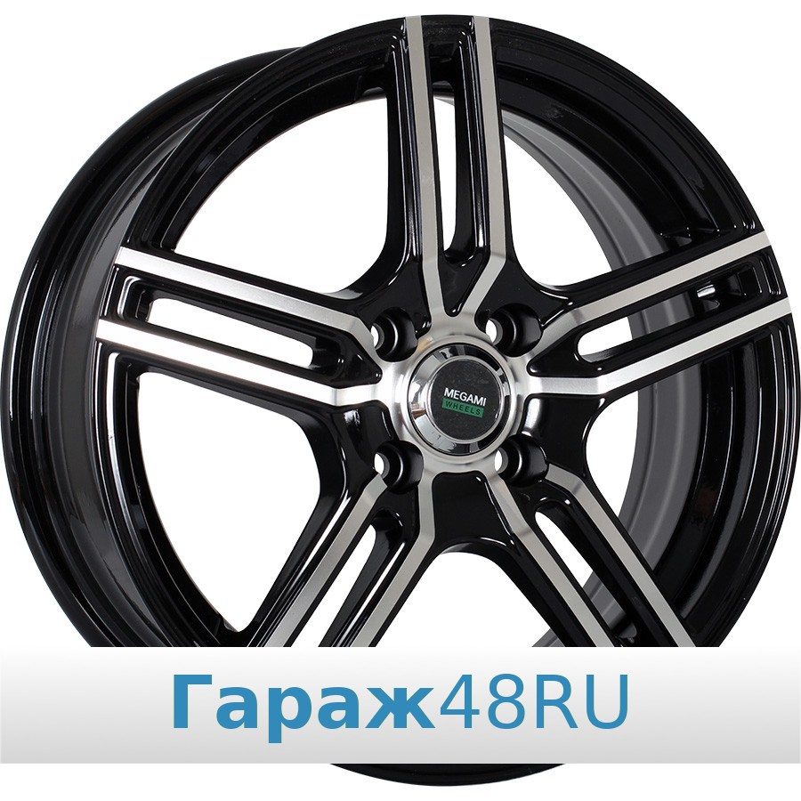 Megami MGM-1 R15 / 6J PCD 4x100 ET 48 ЦО 54.1 Литые Черный глянцевый с полированной лицевой поверхностью